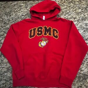 USMC United States Marine Corps Hoodie Mens Medium Red Pullover Sweatshirt EGA